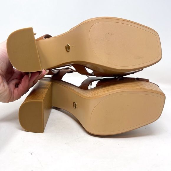 NEW Zara Leather Platform retro chunky Strappy Wooden Heeled Sandals Size 41 - Picture 8 of 10
